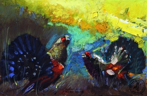 " Leśna schadzka cietrzewi" 17 cm x 27 cm 