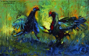 "Leśne kuraki" 17 cm x 27 cm olej 2025
