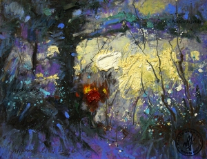 "Uśpione zimą licho leśne" 
17 cm x 22 cm olej 2026