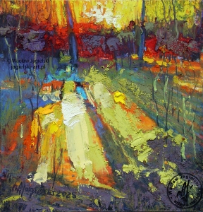 "W lesie" 23 cm x 23 cm olej 2025