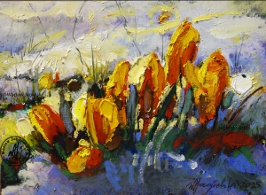 "Krokusy" 17 cm x 22 cm olej 2025